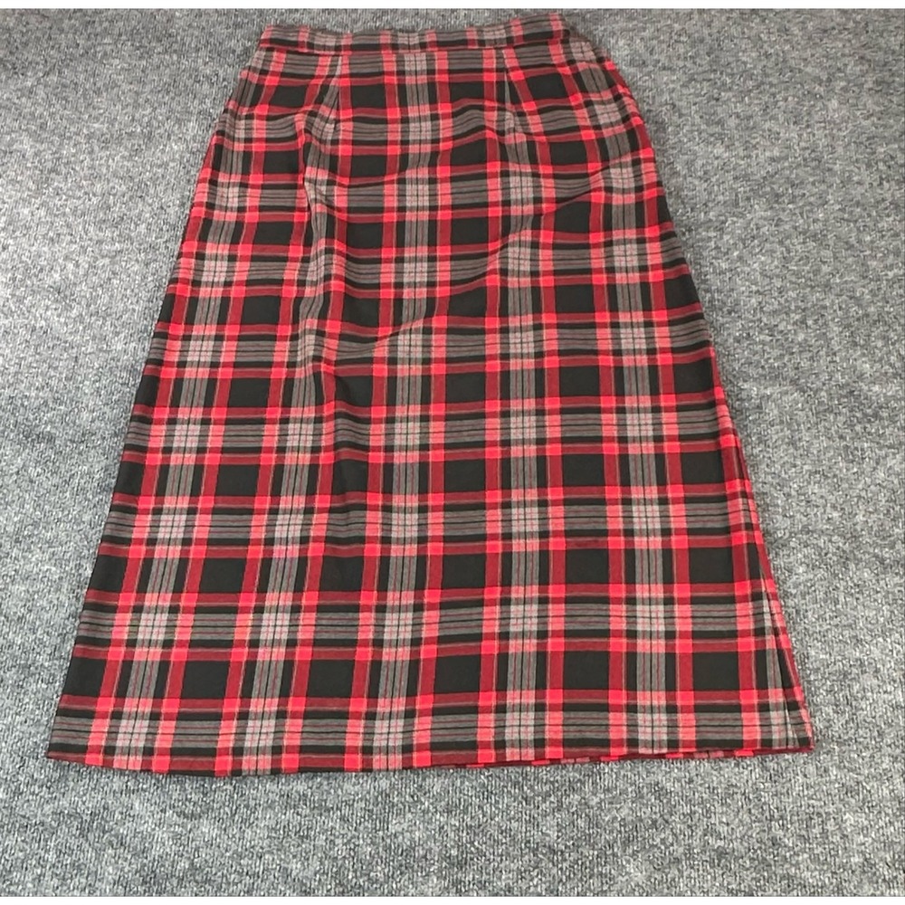 Briggs Plaid Maxi Skirt Red Black Gray‎ Pleated Elastic Waist Size 12